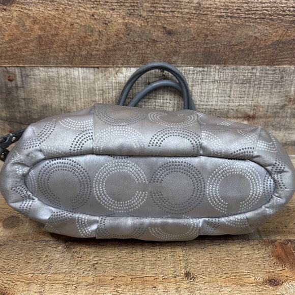 Coach Madison Dotted Op Art Sophia Satchel Bag Purse Signature C Silver 15935 - Picture 7 of 15